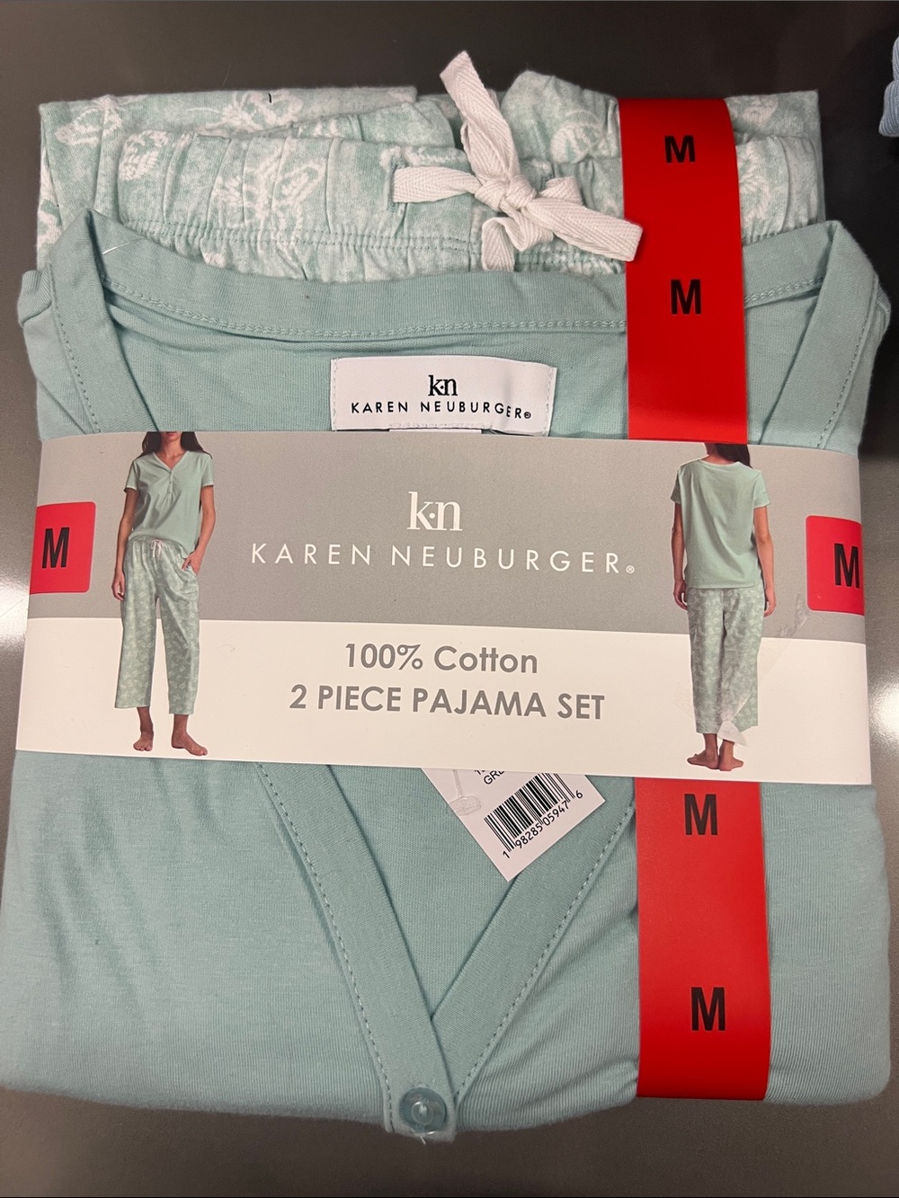 Karen Neuburger womens Mint Green 2-Piece Cotton Pajama Set